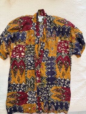Vintage August silk Multicolor Patchwork Floral Kimono Robe